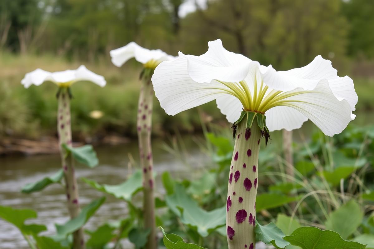 Seeds travel downstream, so riverside infestations spread fast and need a catchment-wide treatment plan. Giant Hogweed growing along a riverbank in the UK countryside